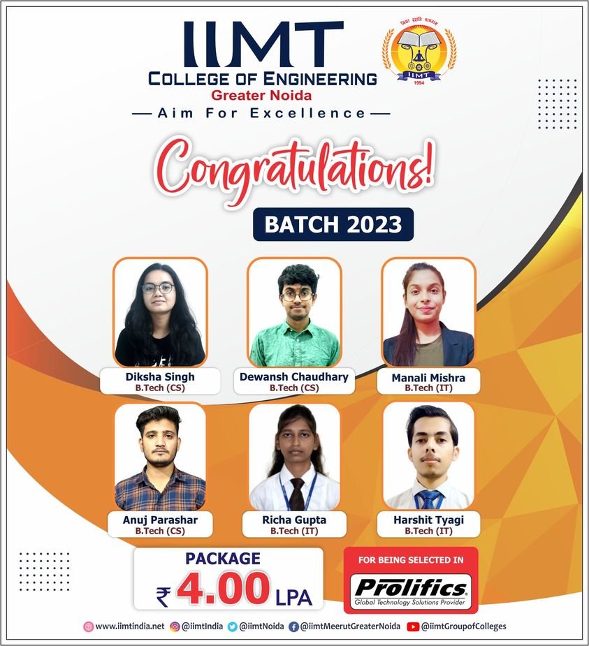 iimtnoida's tweet photo. #congratulate to our Students of Batch - 2023 for being #Selected in Prolifics with package of 4.00 LPA
https://t.co/UOh7RIbr6l
Call Us: 9520886860
#Placement #CampusPlacement #IIMTIndia #IIMTian
#MCAPlacements #BtechCS #AdmissionOpen2023_24
#CollegeofManagement #BTechIT https://t.co/6R3MpvRcbK