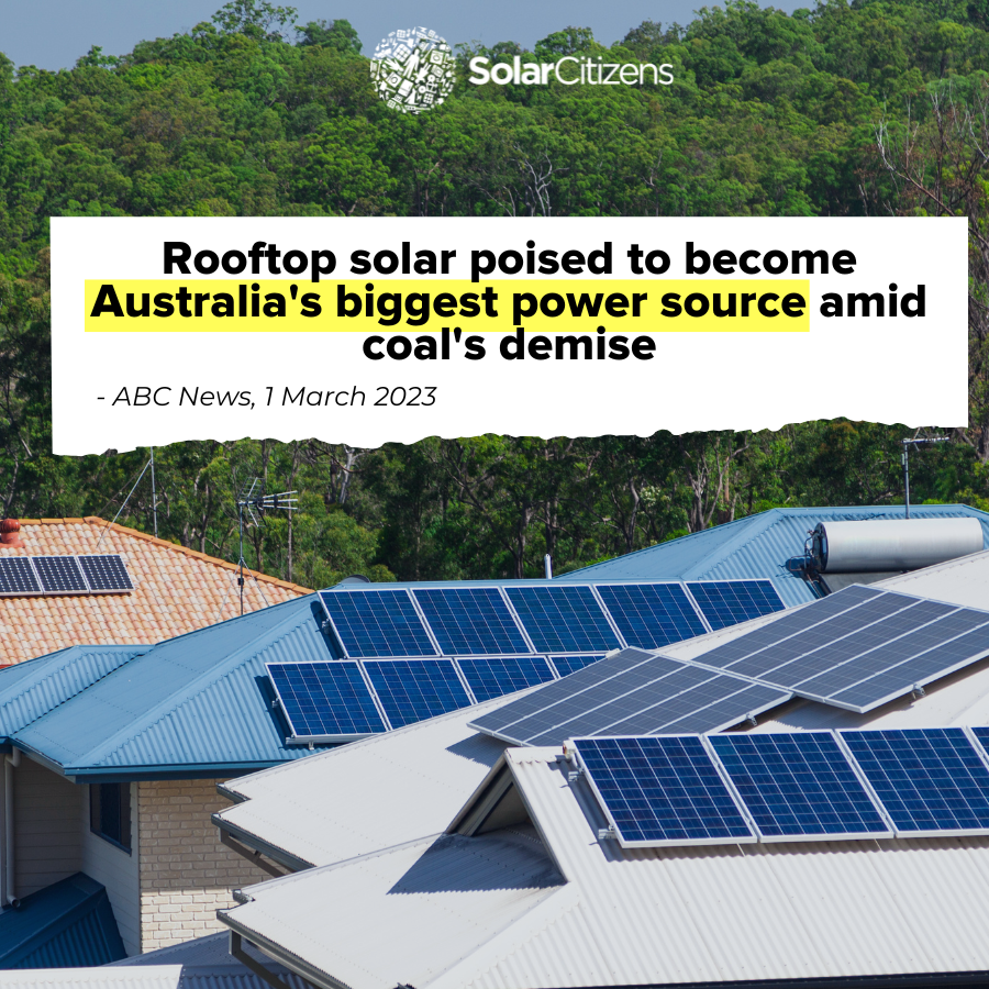 BIG solar news! Rooftop solar is set to be Australia's biggest power generator ☀👏

Over 3.4 million Aussies already have #solar on their roof, and with 300,000 more getting panels every year, it's set to eclipse coal generation by April. That's good news for power bills 🙌