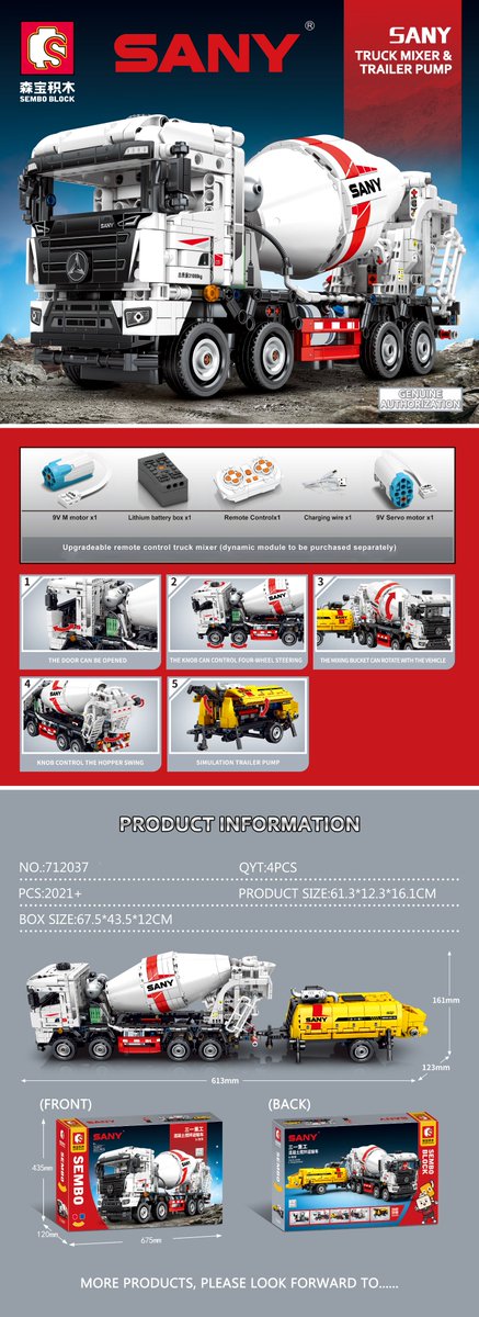 SEMBOBLOCK's tweet photo. 🔥Engineering vehicle series - New product update!
📌The two models can be upgraded to remote control mode by installing additional power sets!
SEMBO BLOCK &amp; SANY co-production!
#sembo #toy #b2b #buildingblocks #sany https://t.co/c8Vl5nHze0