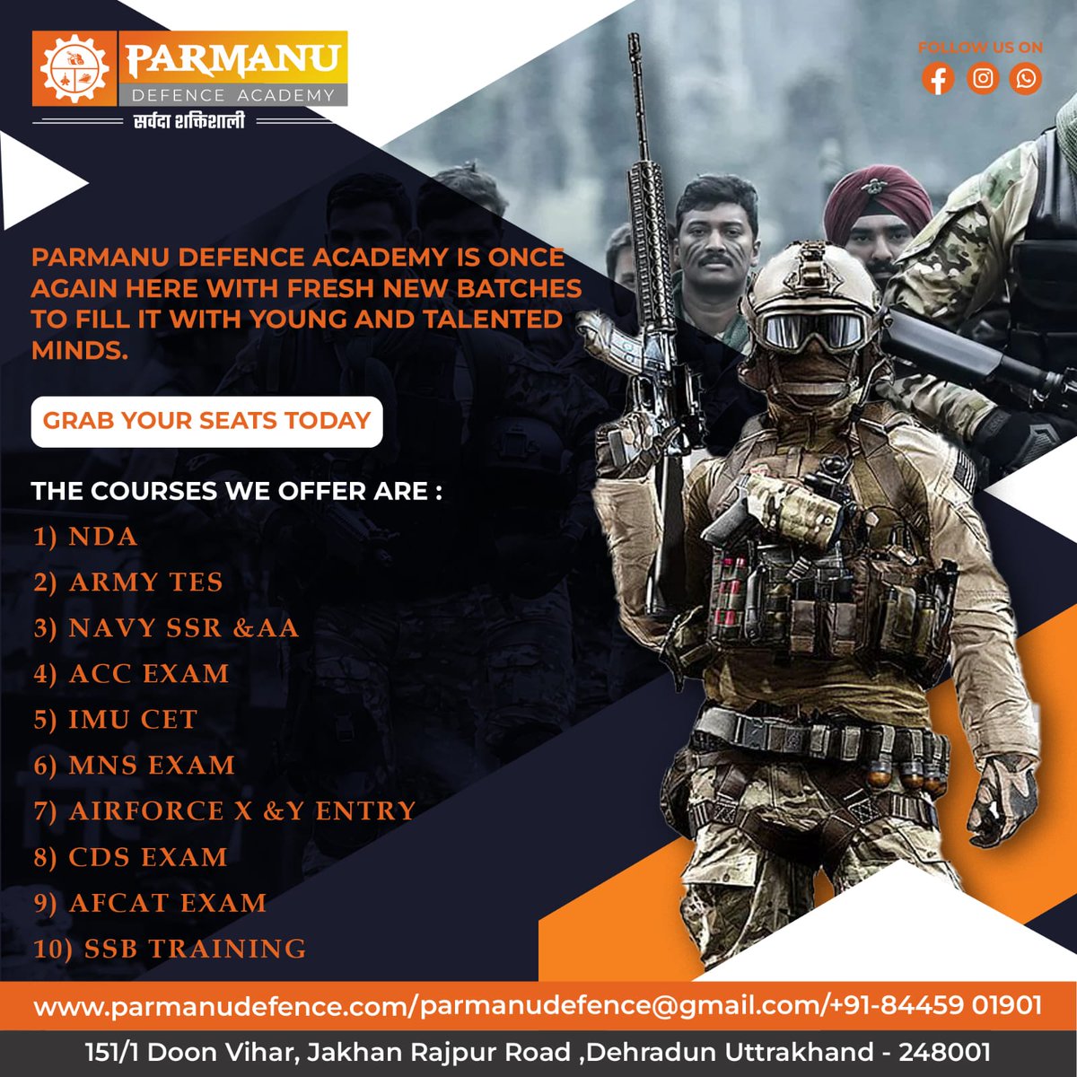 DefenceParmanu's tweet photo. The Army is the true nobility of our country.

Enroll yourself with Parmanu Defence Academy now for getting the best education.

☎️Contact us at- 8445901901
👨‍💻 Visit us - https://t.co/NasSsdIsrt

#defencelover #defencepreparation #defenceacademy #Airforce #Navy #Indian https://t.co/HvHiA341md