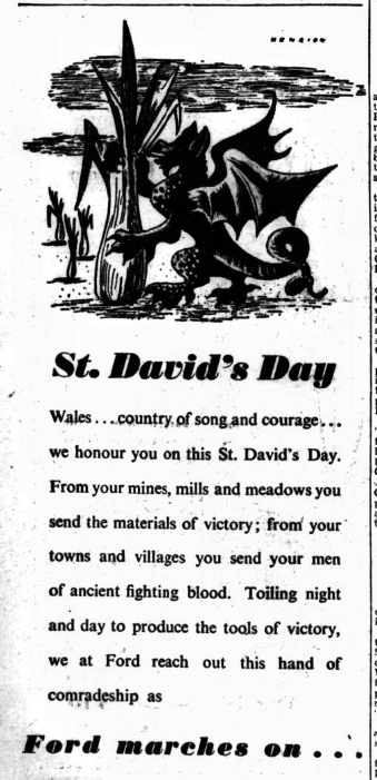Happy #DyddGŵylDewi from Ford Company, 1944.