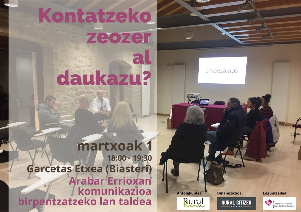 Komunitateak gidaturiko elkarlaneko eredu baten oinarrian #ArabarErrioxa-ko informazio eta komunikazioa birpentsatu nahi duen taldearen 2. topaketa. Zuretzako ere lekua badago. Kontatzeko zeozer al daukazu?