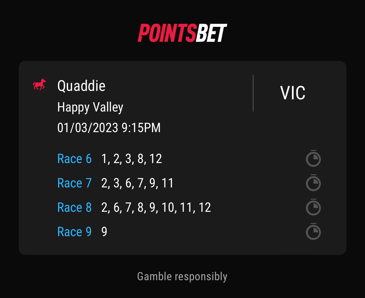 Anthonydsmith86's tweet image. Small play at the #HappyValley #quaddie tonight. Fingers crossed!