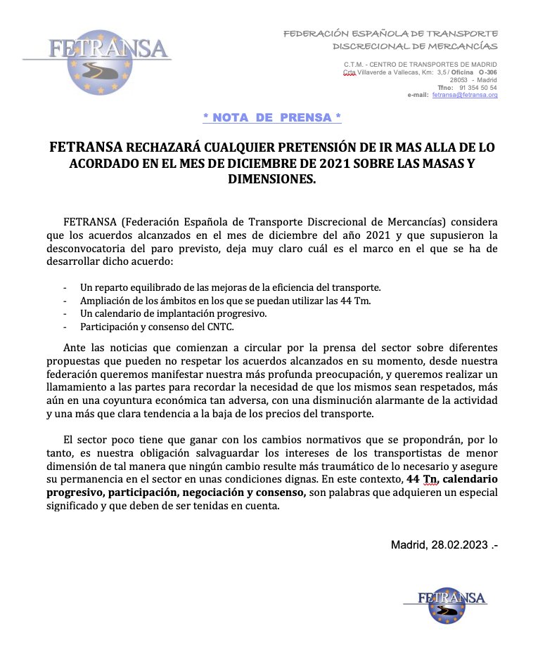 👉@Fetransa expresa su preocupación por el riesgo de no respetar los acuerdos alcanzados sobre #masas y #dimensiones. <a href="/amaiamr15/">Amaia Martínez</a> <a href="/EstrechoDigital/">El Estrecho Digital</a> <a href="/diarioelcanal/">El Canal Marítimo y Logístico</a> <a href="/ElMercantilcom/">El Mercantil</a> <a href="/diariodelpuerto/">Diario del Puerto</a> <a href="/puertos_y/">PUERTOS Y MÁS</a>