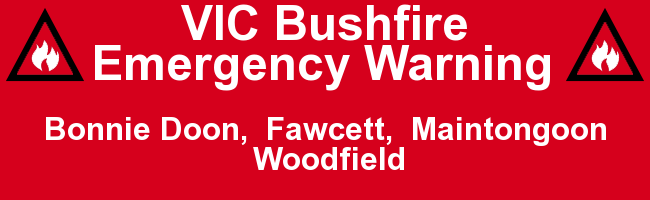 EWNAlerts's tweet photo. VIC Bushfire Emergency Warning for Bonnie Doon, Fawcett, Maintongoon, Woodfield. #bushfire #fire #ausfires #ewnalerts #wildfire #VIC #vicfires https://t.co/ocpdSImFP5 https://t.co/YFFffDzvrA