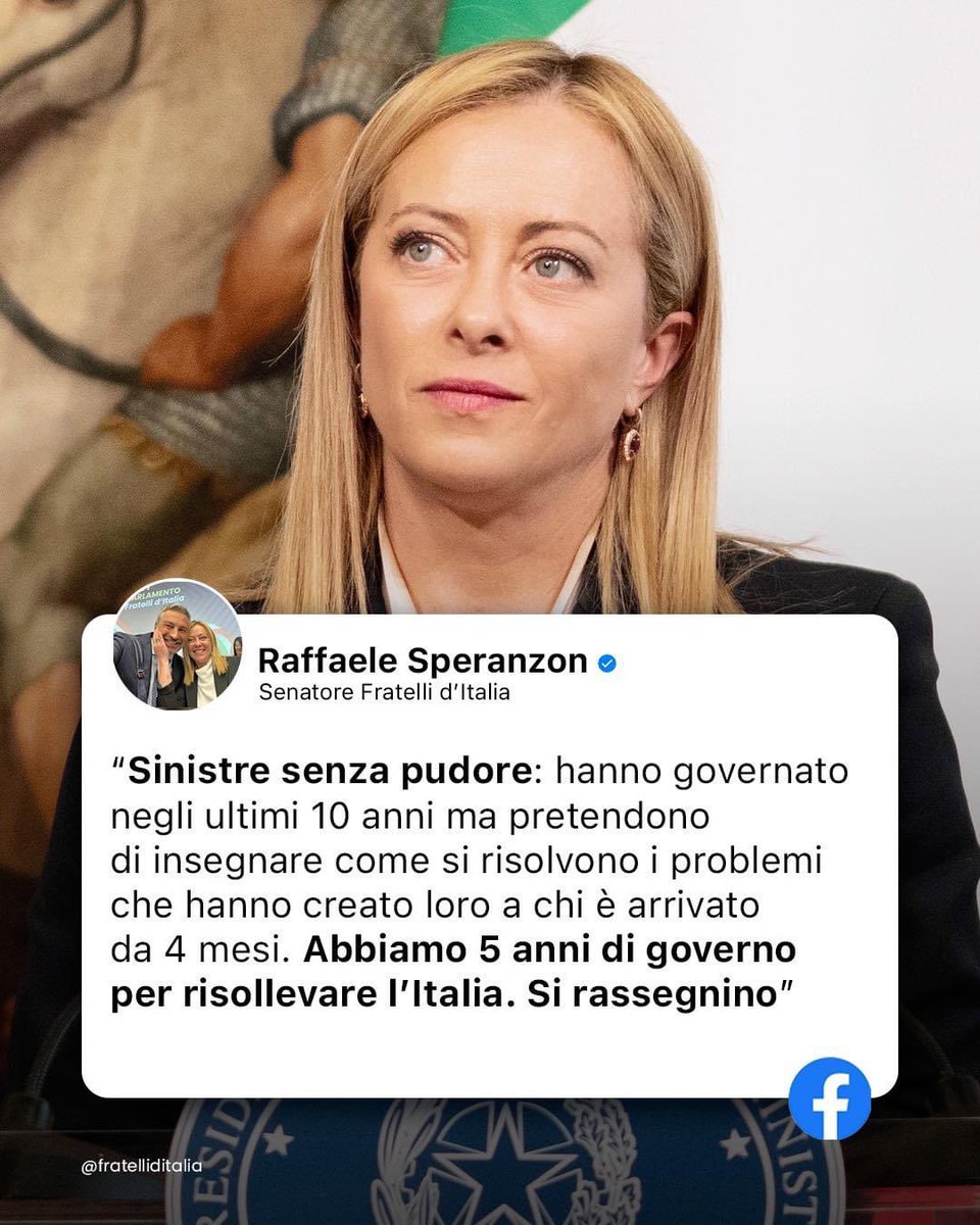 🔵 La sinistra ha governato male per dieci anni e adesso vuole dare lezioni a <a href="/GiorgiaMeloni/">Giorgia Meloni</a>? Che coraggio…