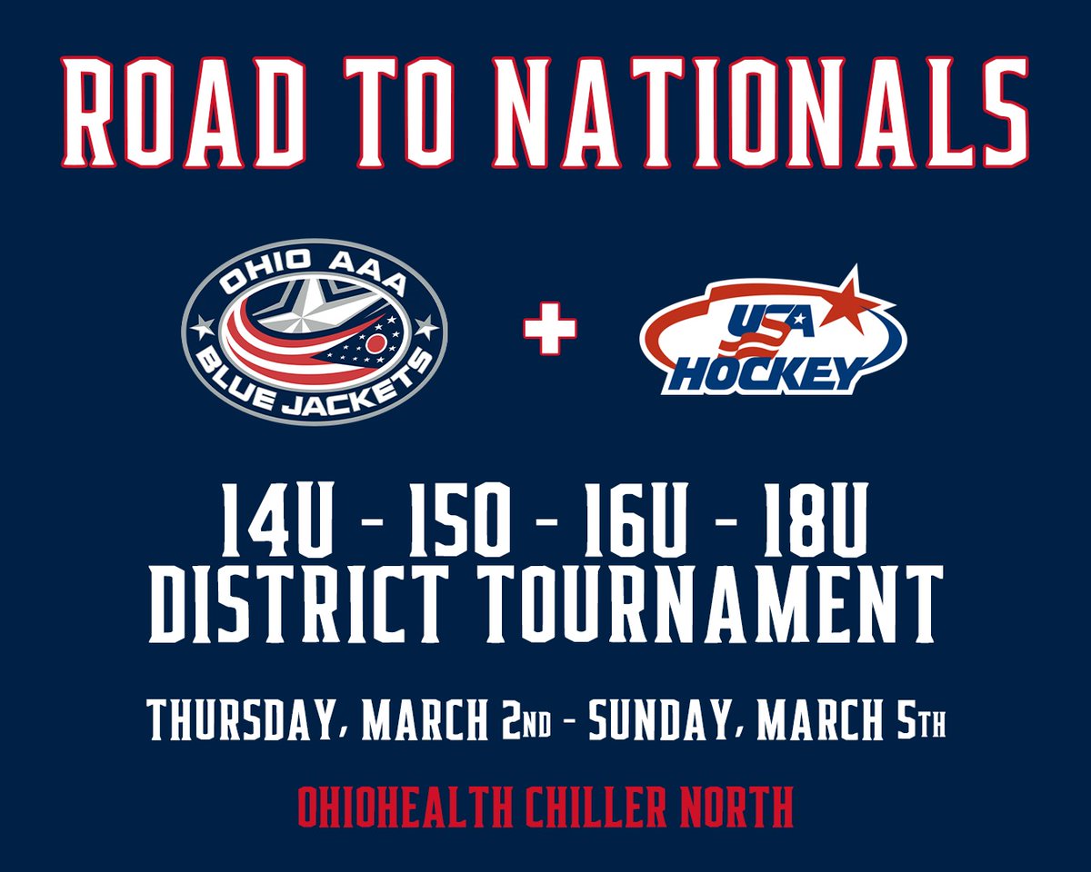 Program to host <a href="/MidAmHockey/">Mid-American Hockey</a> District Tournament this weekend at Chiller North for 14U, 15O, 16U and 18U boys.

RELEASE: aaabluejackets.com/news/aaa-blue-…