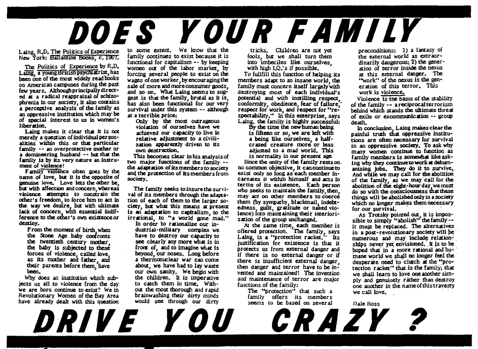 Yes. It most certainly does.

(Source: Women and Revolution No. 1, May—June 1971)