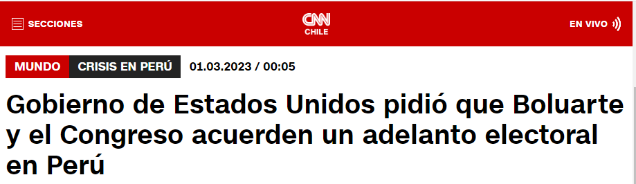 DanielUrresti1's tweet photo. URGENTE
EE. UU. acaba de bajarle el dedo a Dina Boluarte y al Congreso. ¡Tienen que adelantar las elecciones! https://t.co/AjNAJ3tB6u