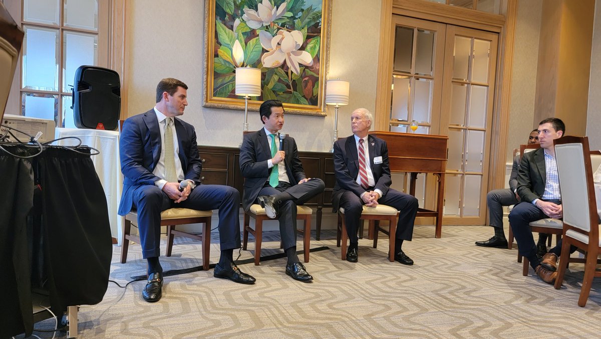 Regional #economicdevelopment discussion with Ryan Combs <a href="/TriangleRegion/">Research Triangle Regional Partnership (RTRP)</a>, Tom White @ncstate, Chris Chung <a href="/EDPNC/">Economic Development Partnership of NC</a> at <a href="/PrestonwoodCC/">Prestonwood</a>. Our strengths...location, talent, business friendly, #qualityoflife!  We will get better #together..get MSAs together! <a href="/CaryChamber/">Cary Chamber</a> <a href="/WithersRavenel/">WithersRavenel</a>
