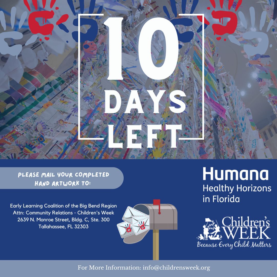 Children's Week (@childrensweek) on Twitter photo Only 10 days left to submit your hand artwork masterpieces for this year's display at the Capitol. Don't delay! Visit childrensweek.org/events/celebra… for more details.
Thank you @humana, Celebration of the Hands featured partner & <a href="/ELCBigBend/">Early Learning Coalition of the Big Bend</a>, 2023 Partner and Community Artwork Host! Only 10 days left to submit your hand artwork masterpieces for this year's display at the Capitol. Don't delay! Visit childrensweek.org/events/celebra… for more details.
Thank you @humana, Celebration of the Hands featured partner & <a href="/ELCBigBend/">Early Learning Coalition of the Big Bend</a>, 2023 Partner and Community Artwork Host!