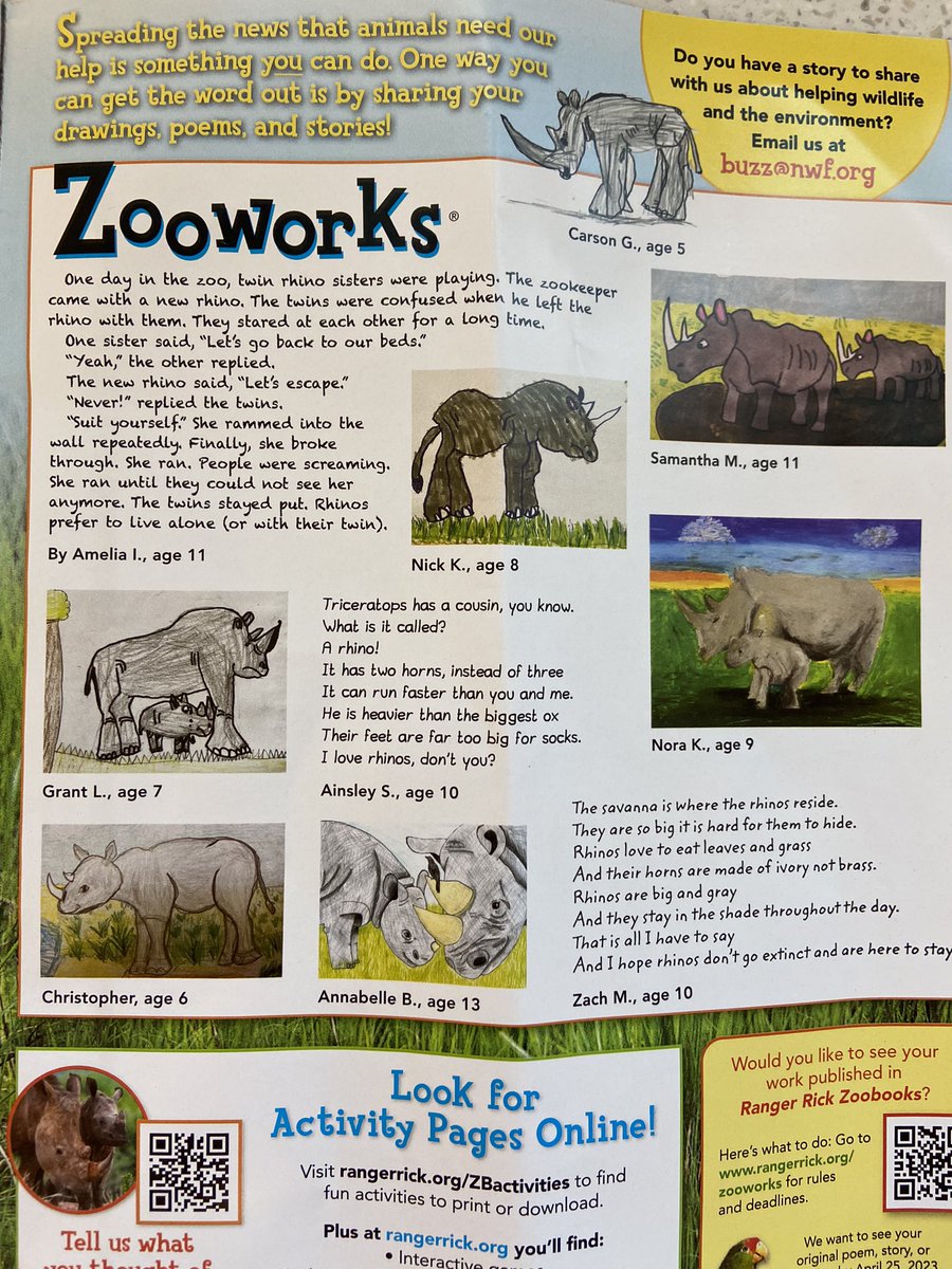 Amelia’s entry was selected as a winner to be showcased in Ranger Rick’s Zooworks magazine issue! Way to go, rockstar! 🏅 #WriteYourStory #ThisIsChagrin