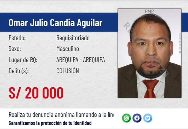 Una vergüenza para #Arequipa 
Exalcalde Omar Candia en lista de Los Más Buscados, junto a otros sentenciados