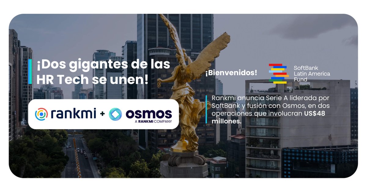 rankmioficial's tweet photo. Estamos muy emocionados de anunciar la firma de nuestra primera Serie A liderada por SoftBank y la fusión con Osmos, el gigante mexicano líder en soluciones de Nómina y Administración de Personas. 🎉
Si quieres saber más haz click aquí 👇🏼
https://t.co/CtgJM0N9s8
#rankmi #hrtech https://t.co/vJlvo4SqZM