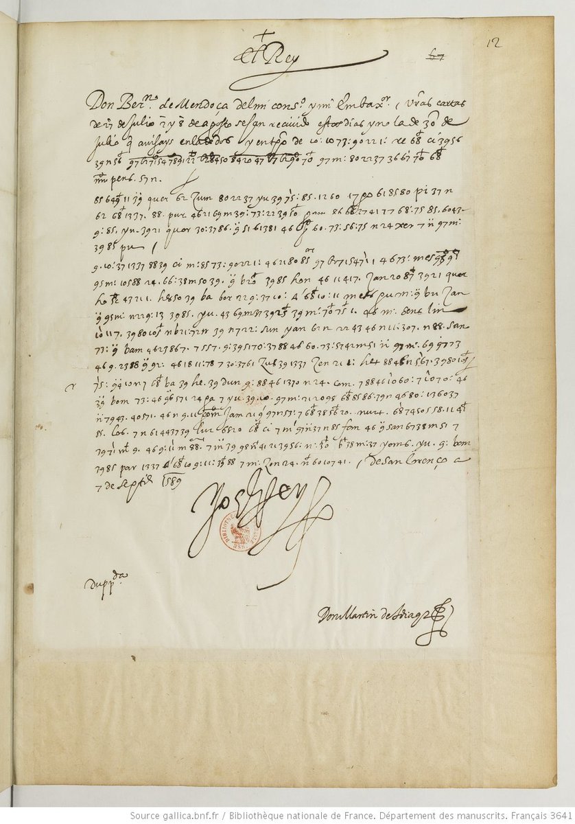 PropylaeumAnt's tweet photo. Felipe II se dirigió en estos términos a Bernardino de Mendoza, su embajador en Francia, en 1589.

¿En qué terminos? Buena pregunta. El documento está cifrado. 😉

@GallicaBnF  https://t.co/a8KJpKnP0E https://t.co/LvhlHaGnLA