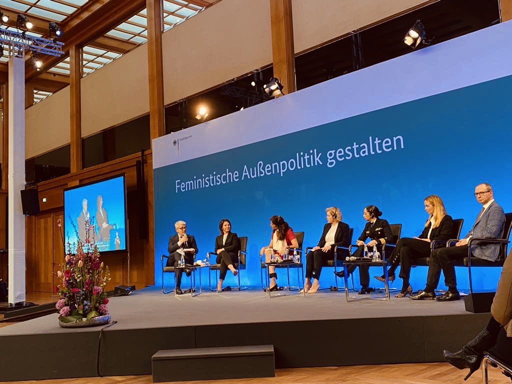 A dream panel at the launch of Germanys feminist foreign policy guidelines with dear colleagues& friends who are brave & committed feminist advocates for peace ⁦@ABaerbock Commander Marcia Braga⁩ ⁦@VTsepkalo⁩ @Kristina_Lunz⁩ ⁦@sanambna⁩ ⁦@VolkerJacoby⁩