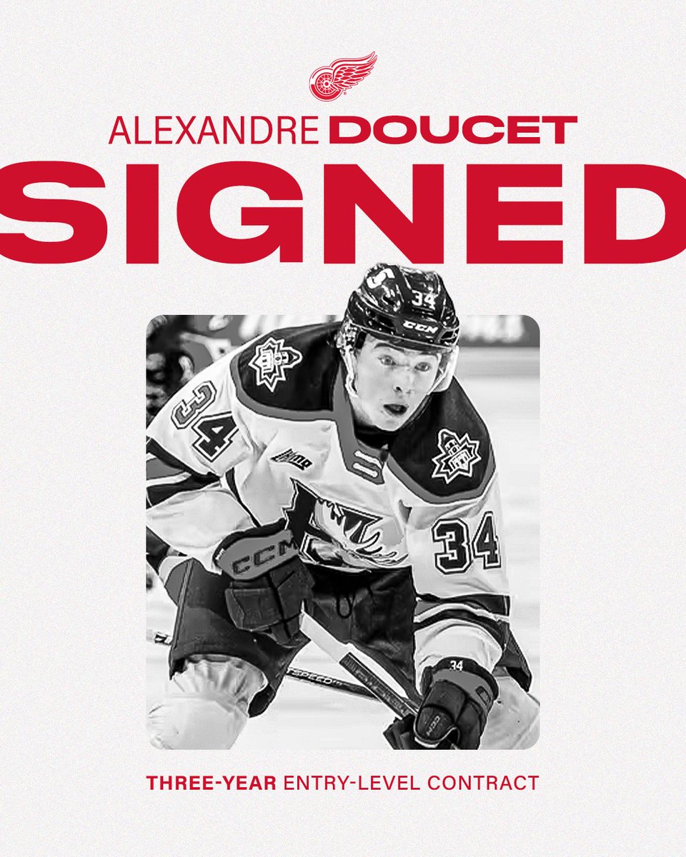 UPDATE: The #RedWings today signed right wing Alexandre Doucet to a three-year entry-level contract.

📰 » redwn.gs/doucetsigned