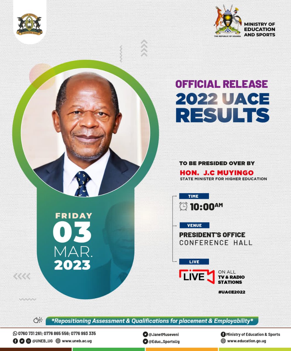 Release of #UACE2022 results on Friday 3rd March 2023 at 10.00am.