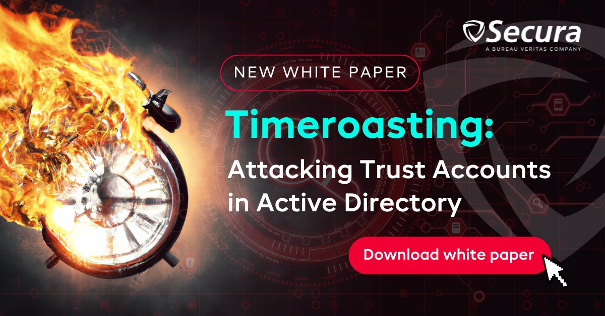 Today we have a big announcement. Our Principal Security Specialist Tom Tervoort discovered that "uncrackable" computer accounts in Active Directory can be hacked in some cases. To learn more, download the white paper: secura.com/blog/timeroast…
