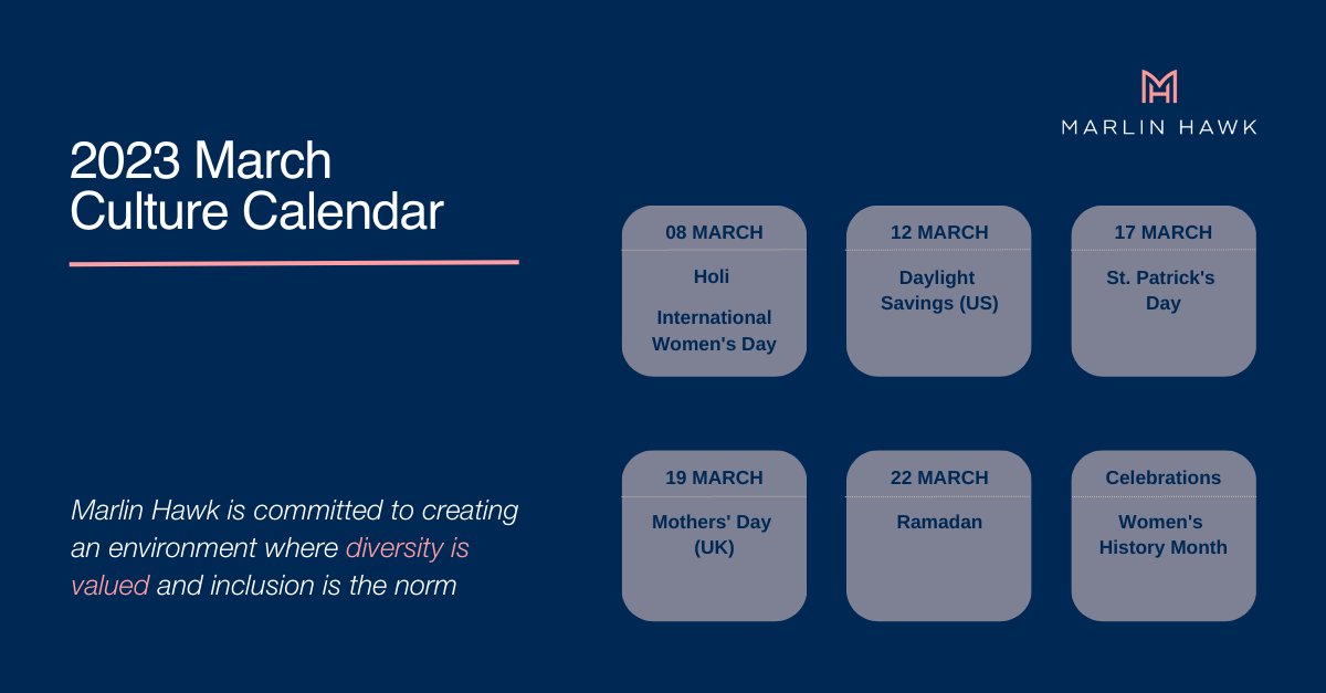 Our colleague Raquel Williams publishes an amazing monthly culture calendar to raise awareness of some important events in the lives of our people across the globe. What are you celebrating in the month of March? 
#people #culture #diversityandinclusion #holidays