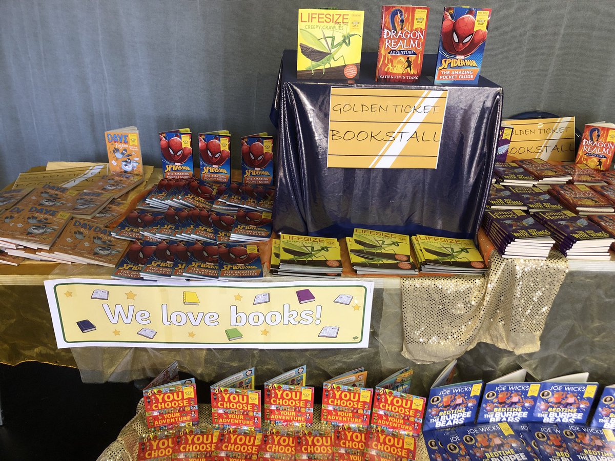 Ready to celebrate #WorldBookDay2023 tomorrow with our golden ticket bookstall! Each child from Nursery-Y6 will get to choose 2 great books to keep thanks to our brilliant local supplier @hills_books #readingforpleasure @WorldBookDayUK #WorldBookDay
