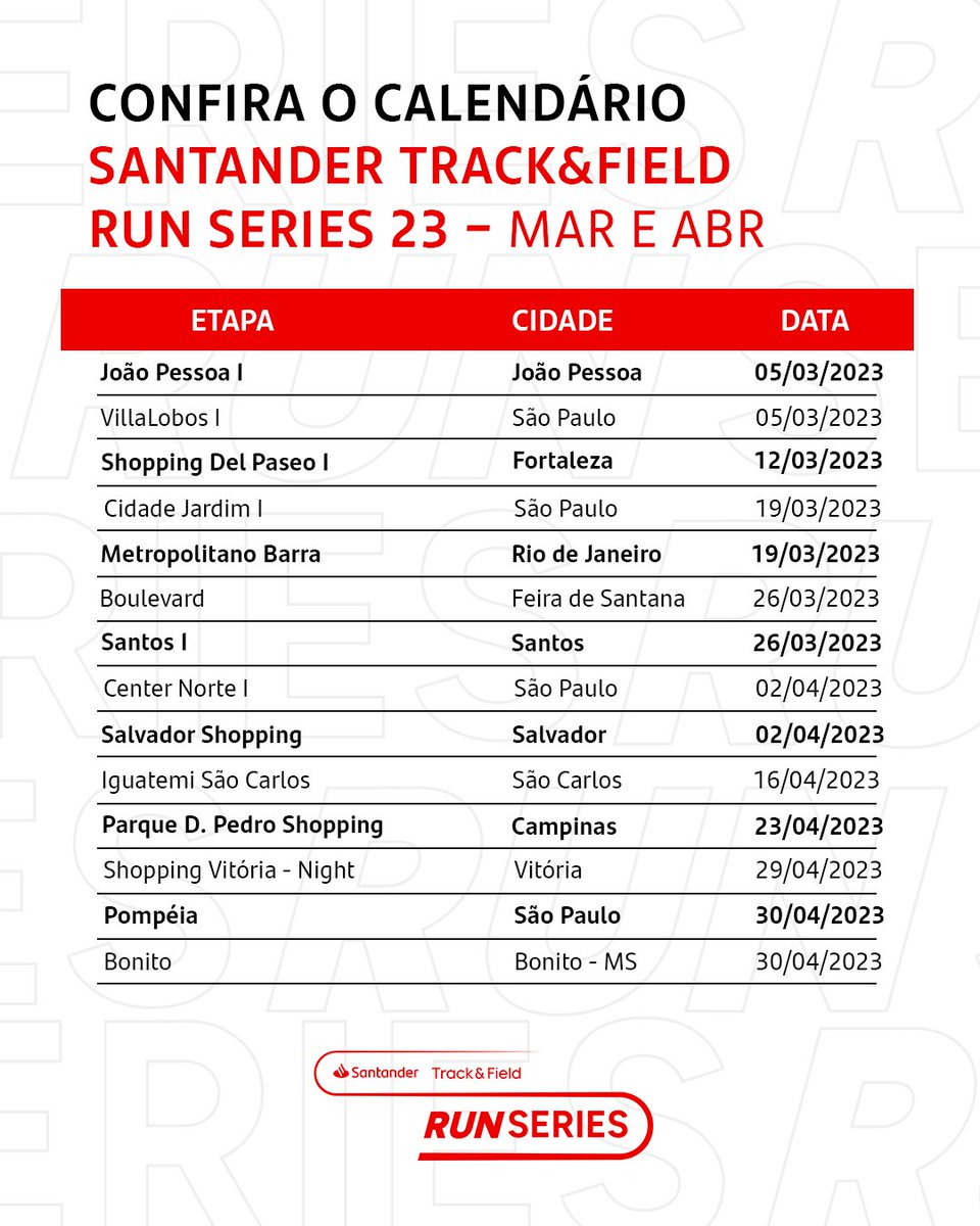 Santander Brasil on Twitter "Bora correr com a Santander Track&Field Run and Series 2023