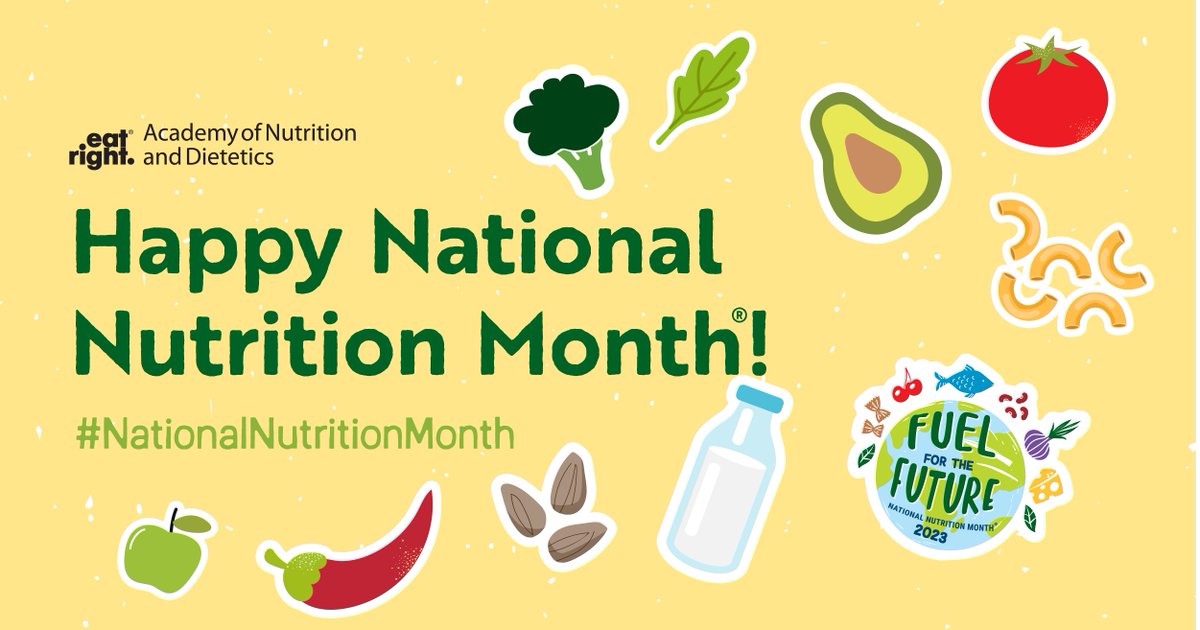 eatright's tweet photo. It's the first day of #NationalNutritionMonth, and this year's theme is "Fuel for the Future!" 🌍🍽️

Throughout March, we'll share tips about developing healthful eating and physical activity habits. Learn more and get involved: https://t.co/GlAOif3GWn

#eatright https://t.co/QYac4rJvLT