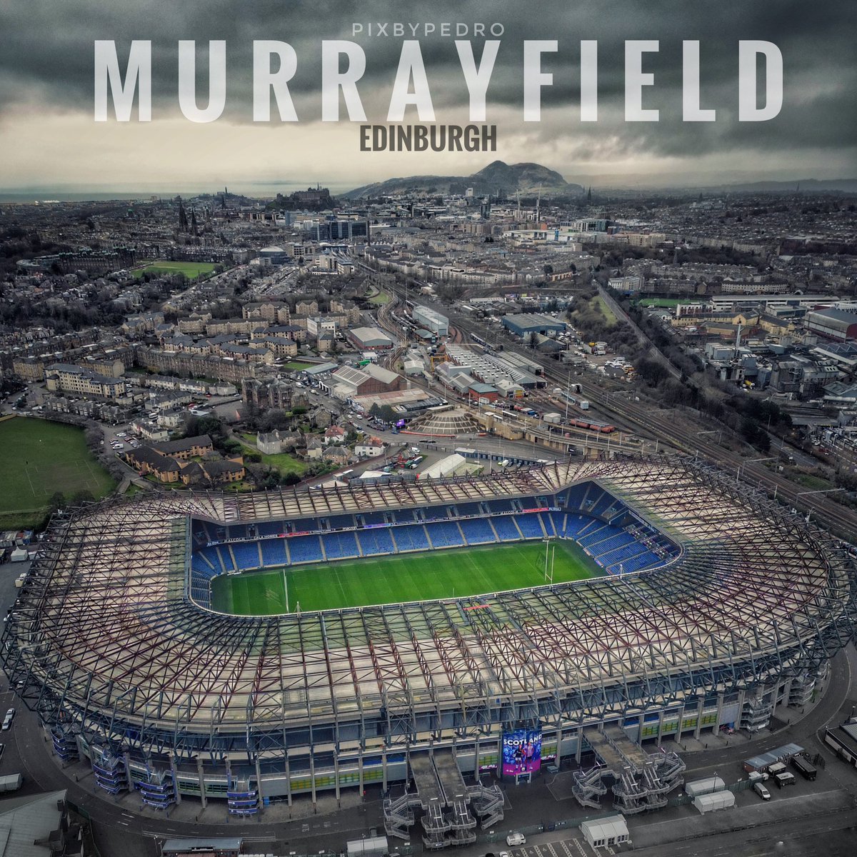 Looking toward @edinburghcastle and Arthur’s Seat from the home of Scottish Rugby, @BTMurrayfield. 

@ScotRugbyHosp #AsOne @WhatOnEdinburgh @edinburgh #scotland @SixNationsRugby @EdinburghRugby @SixNationsU20 #ScottishRugby #murrayfield