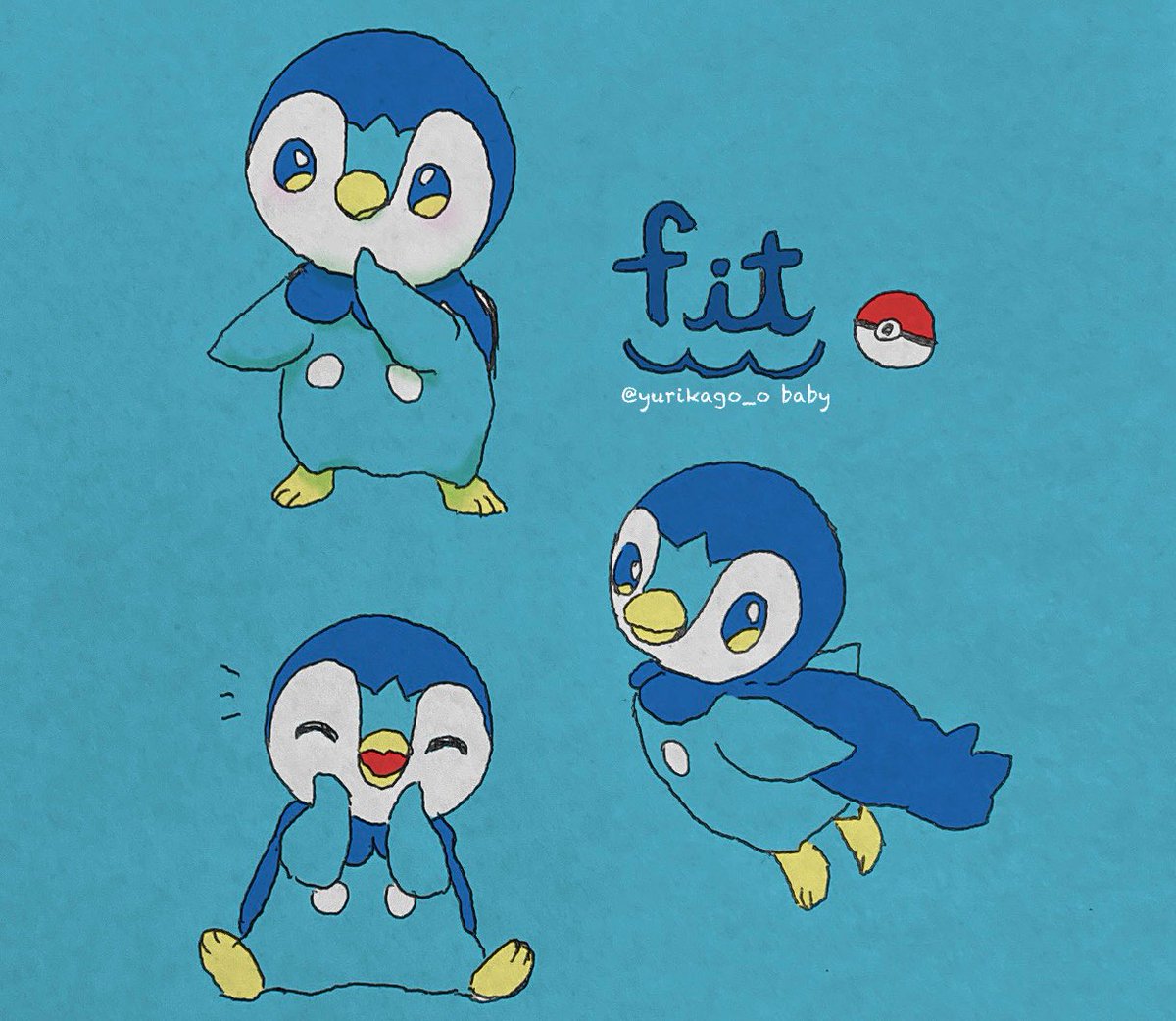 piplup no humans pokemon (creature) closed eyes standing poke ball toes blue background  illustration images