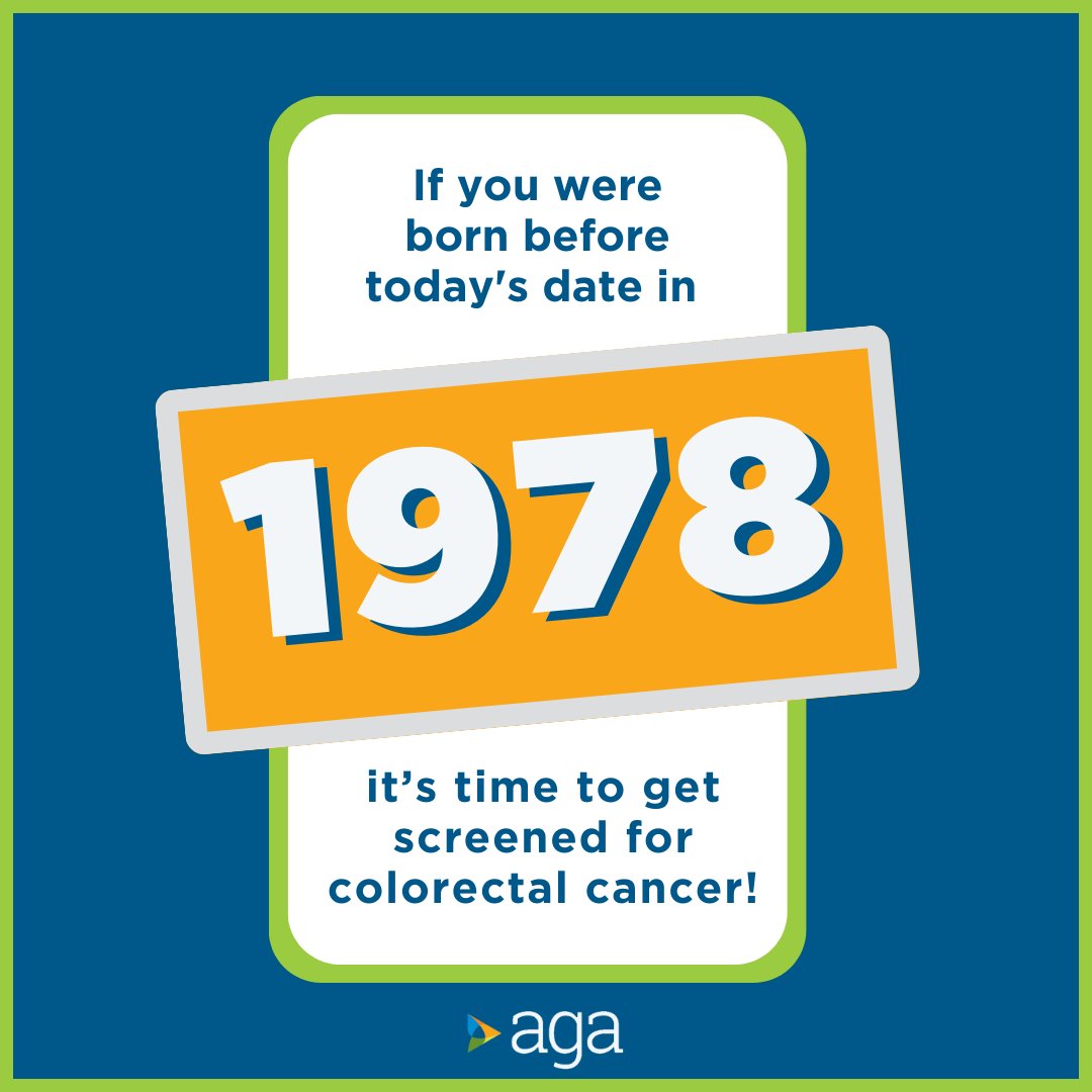 AmerGastroAssn's tweet photo. Happy #ColorectalCancerAwarenessMonth!

Here’s 2️⃣ simple questions to find out if you should get screened for CRC:
🔹 Do you have a colon? 
🔹 Are you 45 or older? 

If you answered ✅ &amp; ✅, it’s time to get screened! (Family history of CRC? Ask your Dr. when to start screening!) https://t.co/2jodrZNjOH