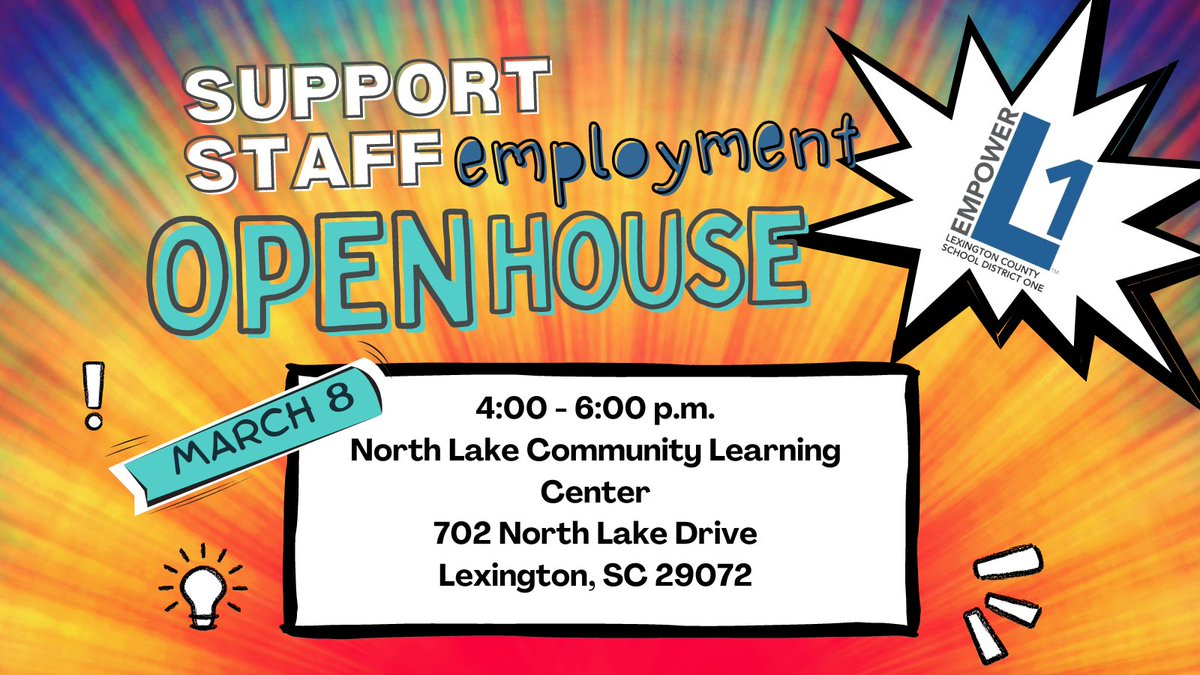 We are just one week away from our open house!  If you are interested in learning about support staff positions across <a href="/LexingtonOne/">Lexington County School District One</a>, their qualifications, and the pay and benefits that come with them - sign up with the link below! See you there! 😎
forms.gle/aifie3ALvNH5b9…