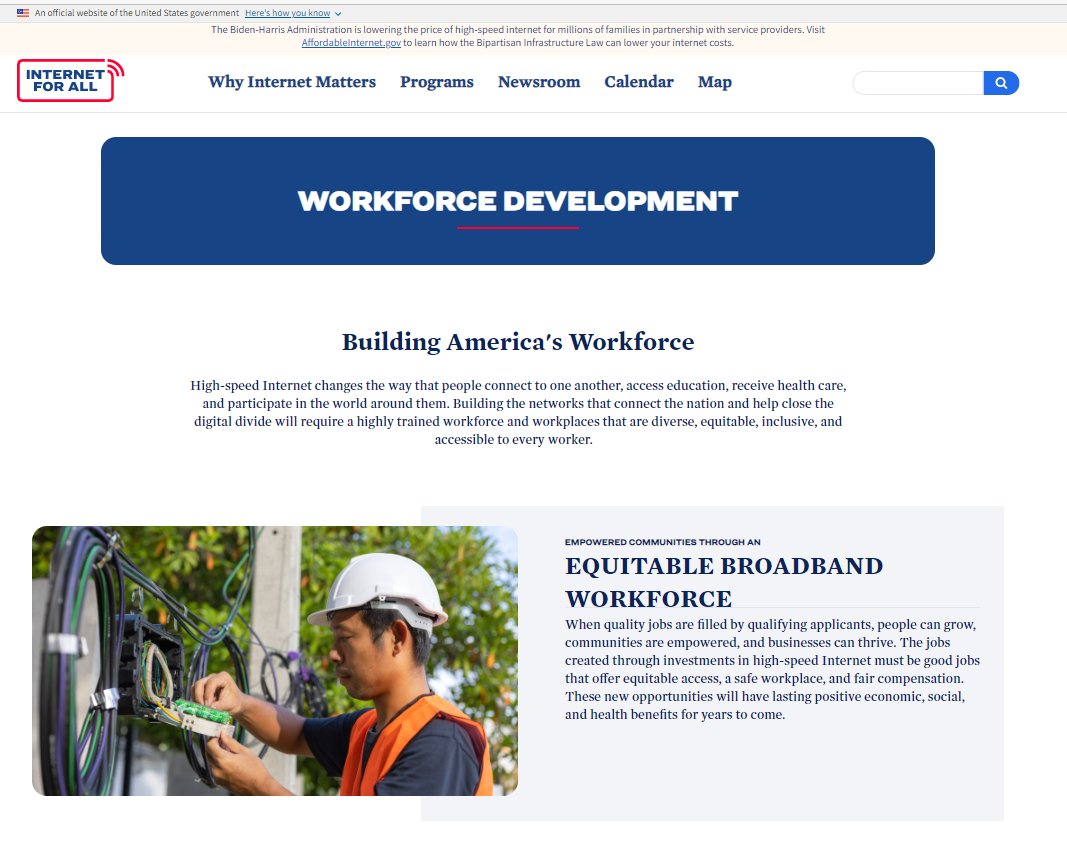 NEW: NTIA just launched a Workforce Development webpage with resources to help states and territories build a skilled, competitive, and diverse workforce that’ll deliver #InternetForAll across the nation.  

Read more in our blog here: internetforall.gov/blog/our-one-s…