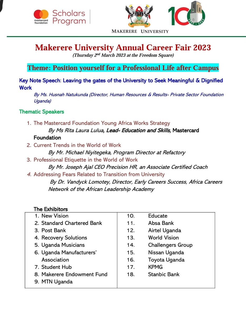 MCFMakerere's tweet photo. Dear Gallant intellectuals of @Makerere, here's a plot for you  tomorrow, 02.03.2023.
#MakCareerFair https://t.co/ndZ1gV9hf0
