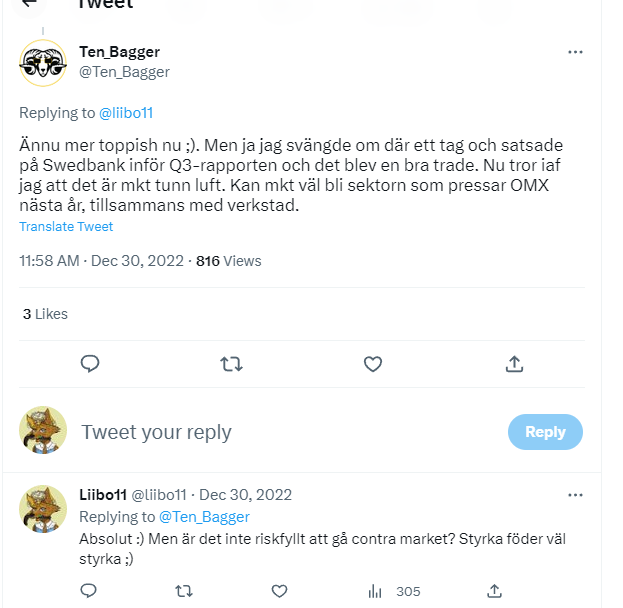 liibo11's tweet photo. @Ten_Bagger Okej, fast du skrev ju andra gången att det var toppish 30 dec fast det redan gått upp. Nu har det gått upp 20 % efter det, fast det var mega toppish. Hur menar du att det inte är att baissa bank?? https://t.co/Mf3Qcx82X2