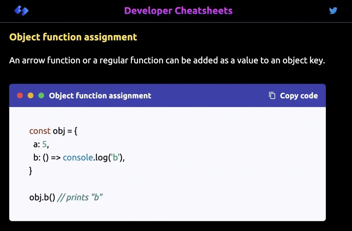 DevCheatsheets's tweet image. Object function assignment - daily dose of JS.

Web Dev cheatsheets @ developercheatsheets.com

#webdevelopment #developer #cheatsheets #javascript #web #web3 #coding