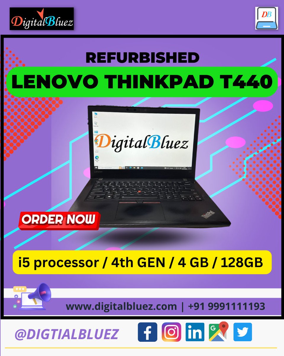 DigitalBluez_IT's tweet photo. Refurbished
Lenovo ThinkPad T440
.
.
follow us👇
Facebook: https://t.co/pqT7yMOXzi
Instagram: https://t.co/BwIzH2md3q
LinkedIn: https://t.co/SaYBJtIsuQ
Twitter: https://t.co/zANQzGwAup
#trendingreels #refurbishedlaptop #refurbisheddesktop #noida #secondhandlaptop #wholesalelaptop https://t.co/eKa4eFql0l