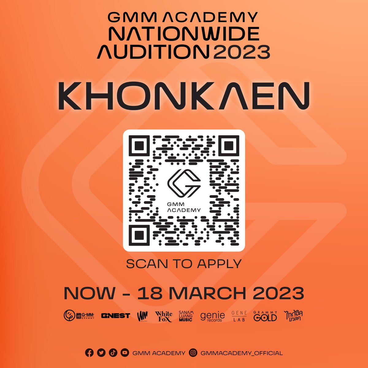 gmmaudition's tweet image. สแกน QR code พร้อมกรอกข้อมูลใน Line Official: @gmmacademy ได้เลย

#teamidol
#teampopstar 
#teamthaidol
#gmmacademy
#gmmacademynationwideaudition
#khonkaenaudition
#gmmaudition
#gmmgrammy
#shineyourtalent
