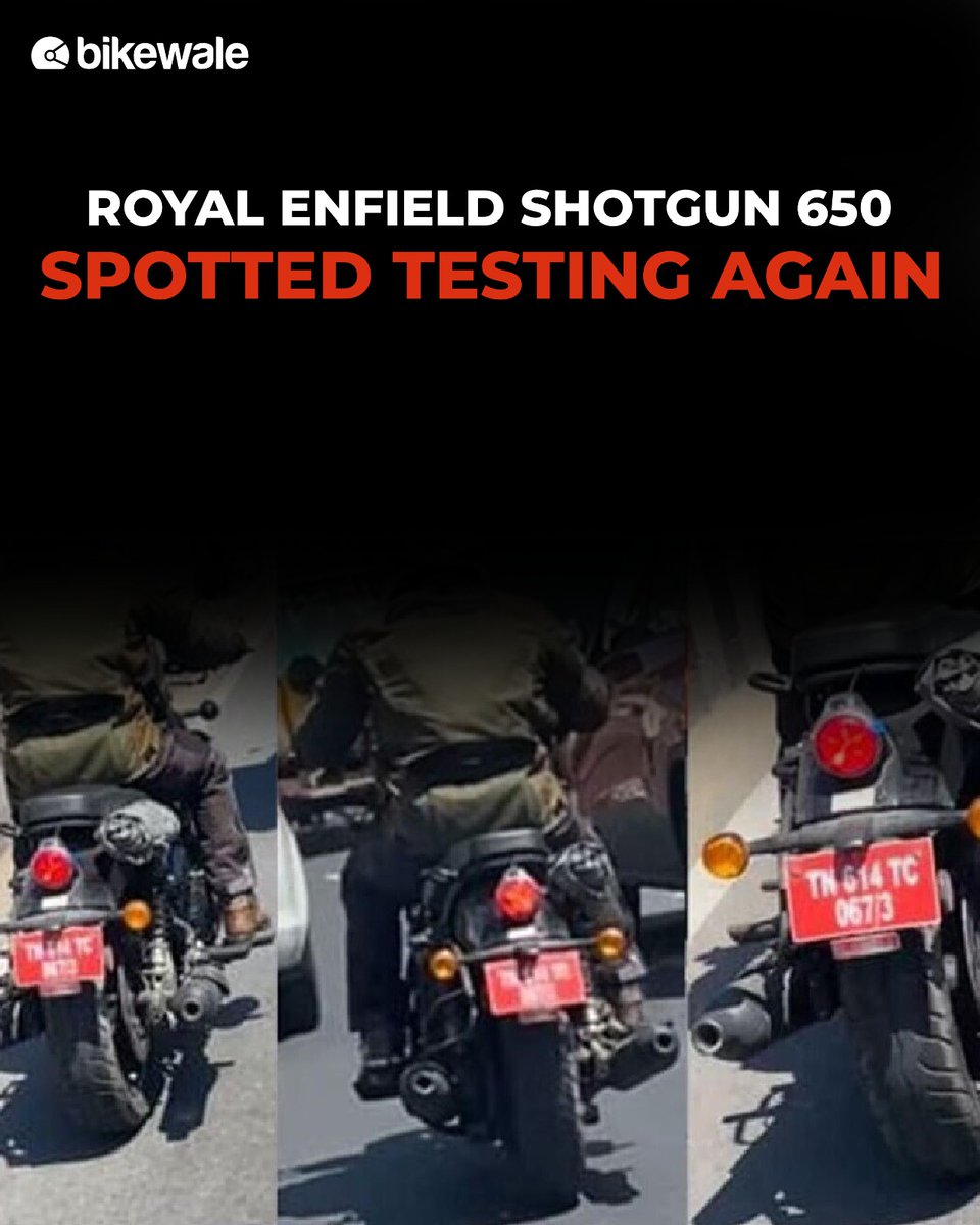 BikeWale's tweet photo. #RoyalEnfield has quite a few motorcycles on the cards for the remaining year. This time around, the #Shotgun650 has made another appearance on public roads, and here’s what we know about it. 
Get more details: https://t.co/TxeUkwsvg5

#BWNews https://t.co/SLlxbMgm7X