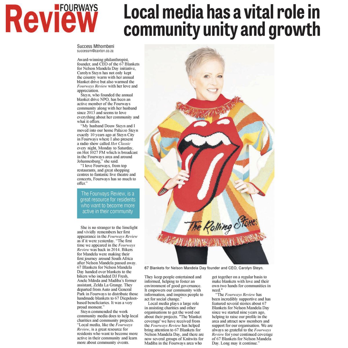 67Blankets's tweet photo. Thank you @Fourways_Review  for your amazing blanket coverage and continued support. 

#67Blankets
#localblanketsislekka
#fourwaysreview https://t.co/8t01BoAATA