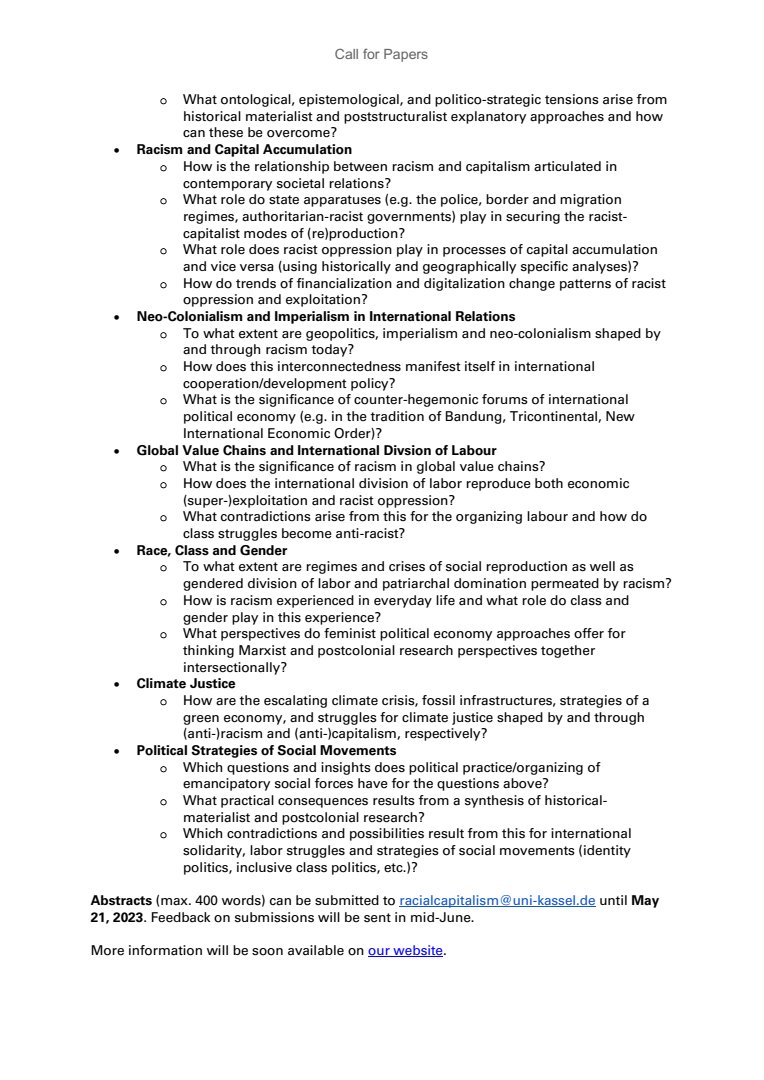 Come & join my colleagues at University of Kassel for this conference on #RacialCapitalism & postcolonial studies: 5./6.10. 2023
Keynotes by Gargi Bhattacharya & Kolja Lindner. @fb05_unikassel 
@simoneclaar @JWullweber @EconJena @econ4future_DE @COSTDecolDEV @JohnCNarayan