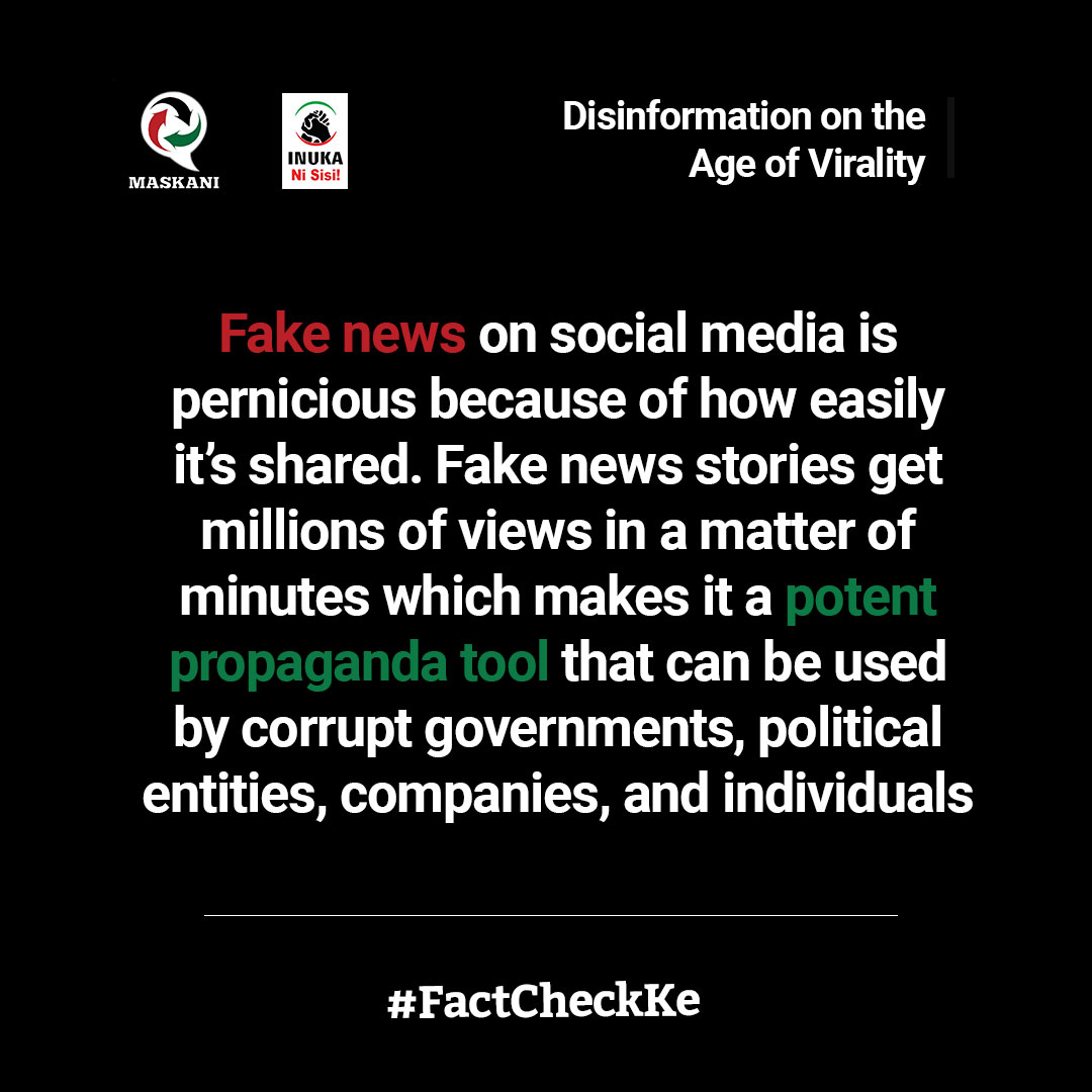 Lexasmshairi's tweet photo. In our age,
It's become easy to share and gain substantial engagement easily, that has to a great degree led to the spread of #FakeNews by the day.
#FactCheckKe https://t.co/7bM6n8Nl7G