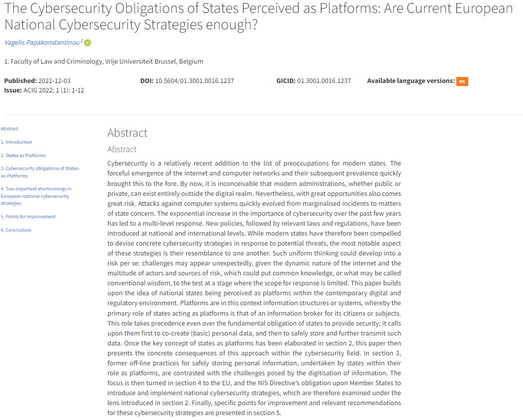 Are Current European National #Cybersecurity Strategies enough? Check the discussion on this topic in the article by @vpapakonst  acigjournal.com/resources/html… @NASK_pl @CyberpolicyN @AGasztold | #dataprotection #information #cybersecuritystrategy #digitalsovereignty