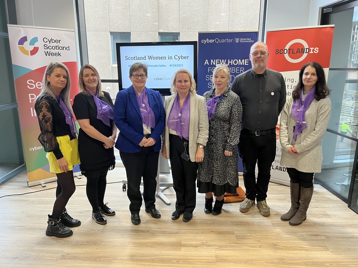 AbertayCQ's tweet photo. A pleasure to welcome UK Cyber Security Ambassador Juliette Wilcox and colleagues from @biztradegovuk to campus this morning during #CSW2023.

Fantastic discussions around @AbertayUni excellence in cyber and how we are contributing to making Dundee the cyber capital of Scotland. https://t.co/mJLdhI8SHG