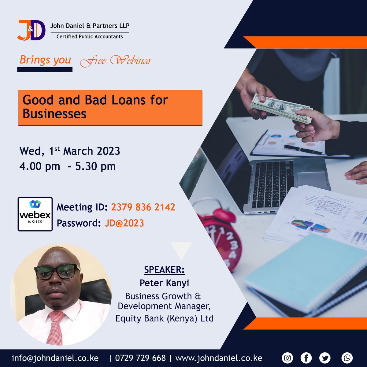 It's happening this evening at 4.30 pm.
Here is the link to the meeting. You're welcome to share it with others.
See you then!

johndanielpartners.webex.com/johndanielpart… 

#capital #loans  #businesscapital
#March1st #wednesdayconversation
