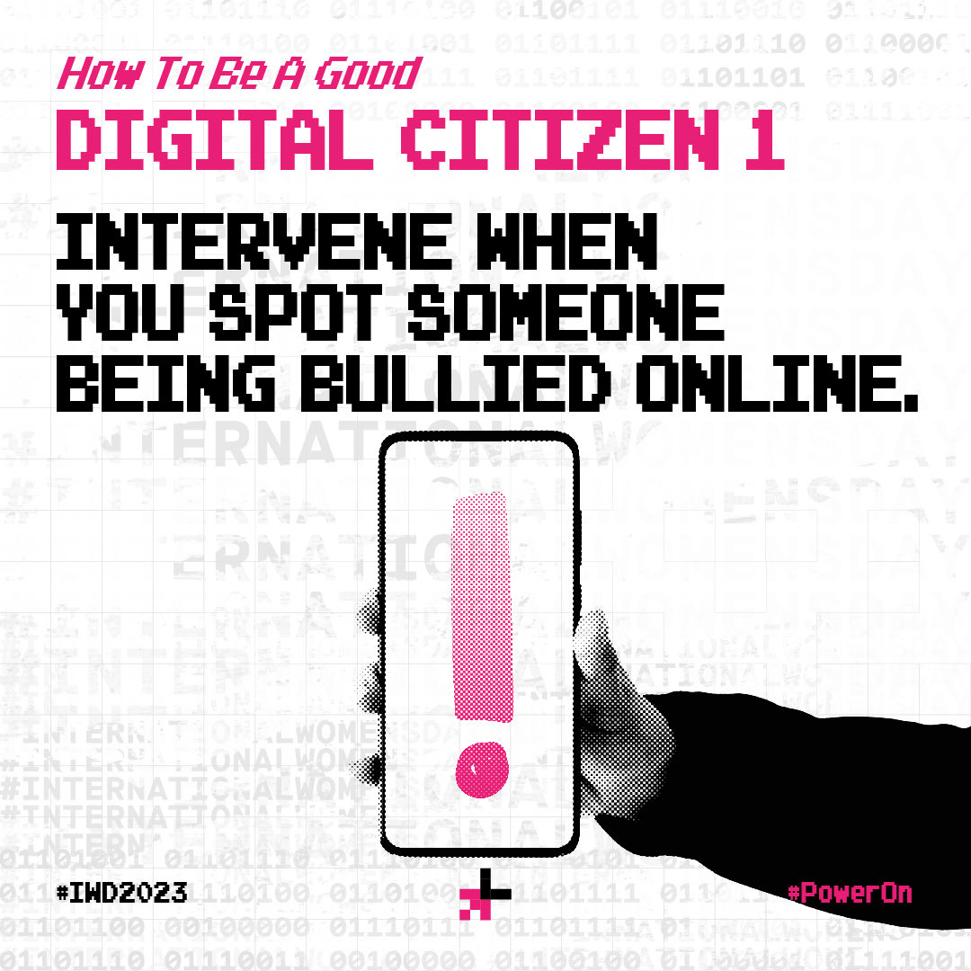 heforshezim's tweet photo. As we count down to #IWD2023, here is how to be a digital citizen &amp; ensure online safety for women + girls: 
✅Intervene when you spot someone being bullied online
✅Watch your language online
✅Role model, positive behaviour online 
✅Call out abusive or offensive behaviour https://t.co/cEyi9R2Ork