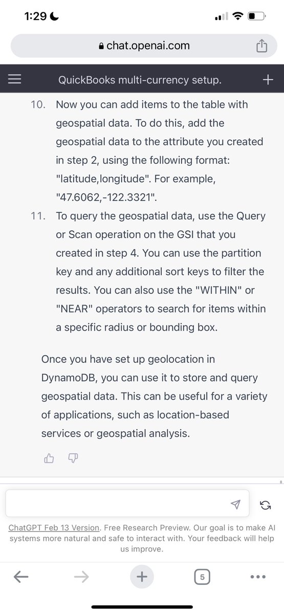 merrinkurian's tweet image. Pls tell me #chatgpt is hallucinating. I did not find any docs from #aws on #dynamodb with geospatial indexing