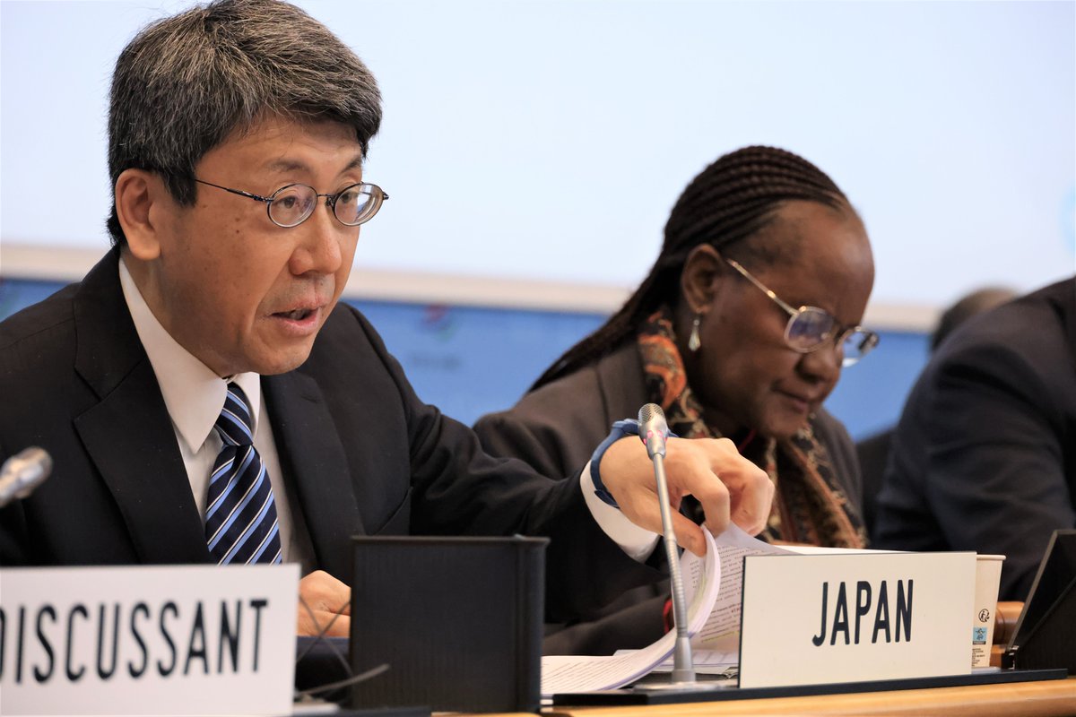 wto's tweet photo. Happening now: Japan 🇯🇵 undergoes the 15th review of its trade policies and practices at the WTO. Mr Akihiro Okochi, Ambassador in charge of Economic Diplomacy at the Ministry of Foreign Affairs, heads the Japanese delegation in Geneva. 
@MofaJapan_en
https://t.co/Wtg7fuQiq2 https://t.co/uj2UJLvn9S