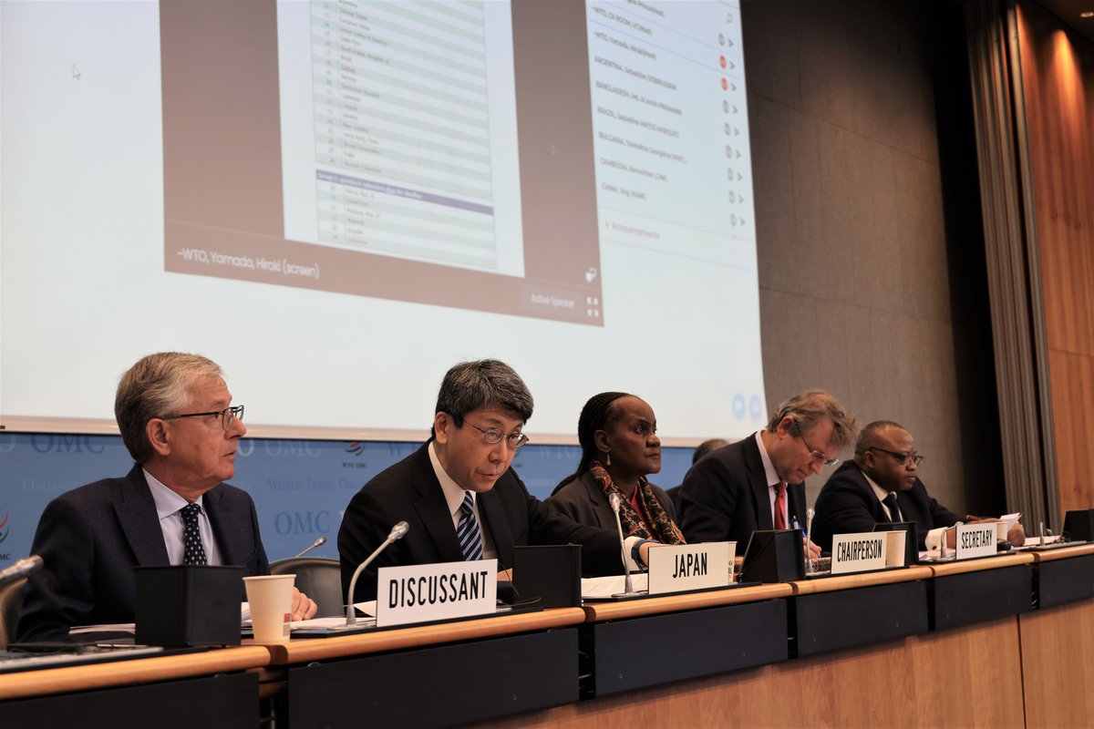 wto's tweet photo. Happening now: Japan 🇯🇵 undergoes the 15th review of its trade policies and practices at the WTO. Mr Akihiro Okochi, Ambassador in charge of Economic Diplomacy at the Ministry of Foreign Affairs, heads the Japanese delegation in Geneva. 
@MofaJapan_en
https://t.co/Wtg7fuQiq2 https://t.co/uj2UJLvn9S