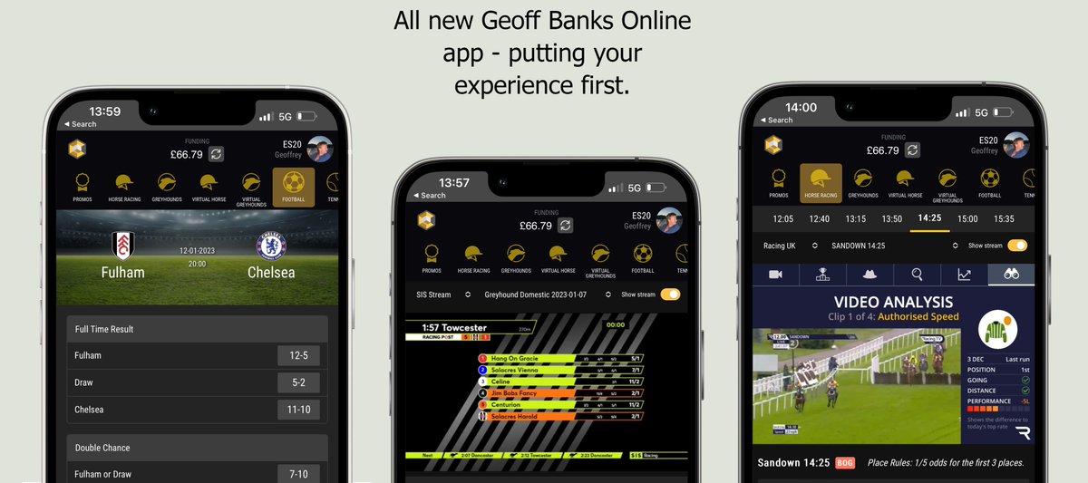 The New Geoff Banks App - 

✅Live Streaming and Pre-Race Analysis
✅BOG for UK &amp; Irish Greyhounds &amp; Horses
✅2nd Place Refunds
✅Built for Ease of Use
✅Up to £500 in rebates after your first month with us

Join today -> bit.ly/3Y8cmqZ

Terms -> geoffbanks.bet/#/promos