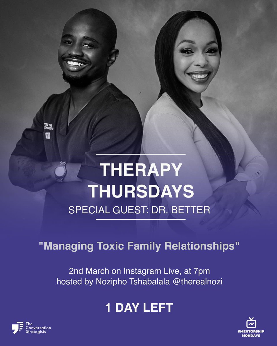 Join us this Thursday for Therapy Thursdays with our very own @dr_better2! 19:00 Instagram live through @TheRealNozi